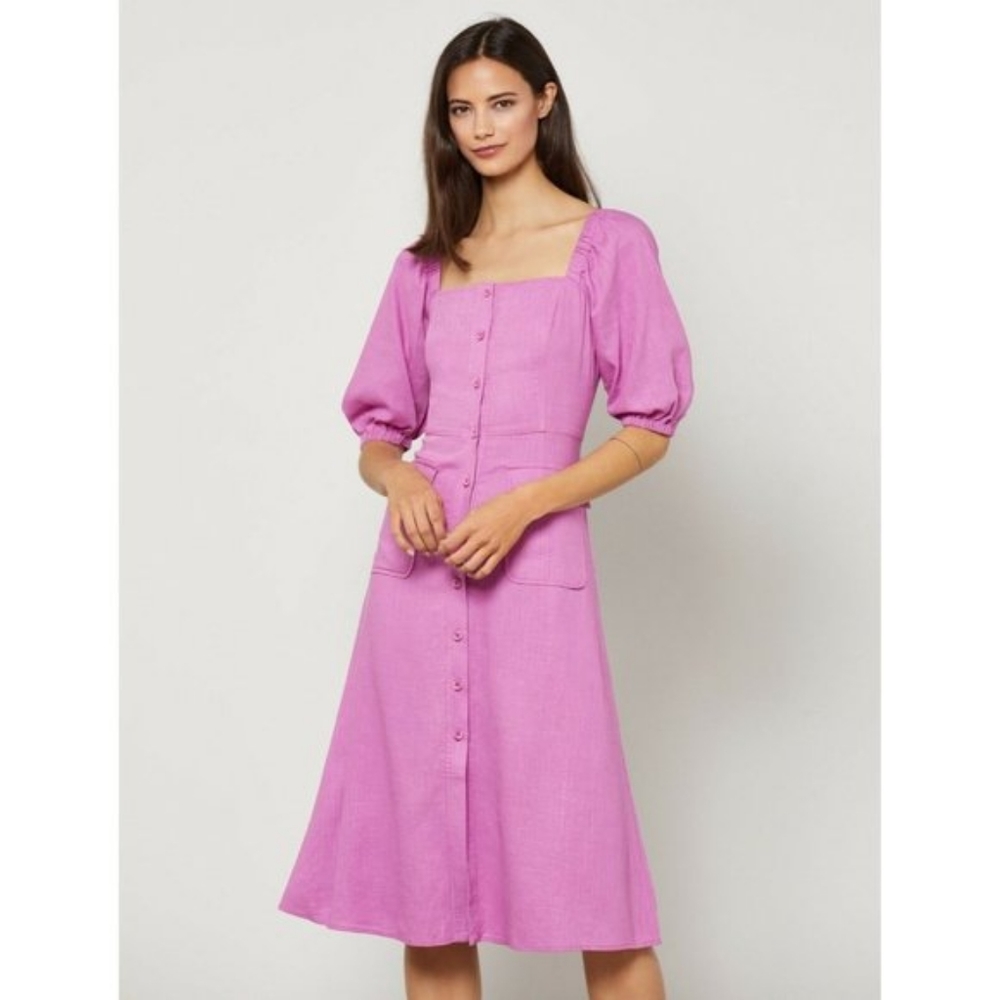 Puff sleeve button front dress with pockets in bodacious